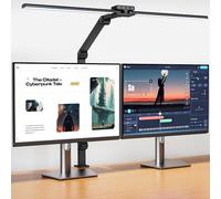KableRika Lámpara escritorio LED de doble cabezal con pinza, 24W Negro | 1200 lm, 3 articulaciones de fricción con ajuste de 225°, brillo automático - ideal para oficina y trabajo con ordenador