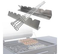 Kabob - Juego de pinchos y parrilla para barbacoa, pinchos planos de metal para barbacoa de 15 pulgadas de largo, herramienta de parrilla de acero inoxidable reutilizable para acampar al aire libre