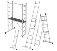 KADAX Andamio Aluminio 16 peldanos | 114x214cm | Plataforma Antideslizante | Escalera Plegable Multiusos | hasta 150kg