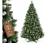 KADAX Árbol de Navidad artificial con escarcha y piñas de 220 cm, verde con 521 ramas, aprox. 120 cm, pino de PVC con soporte de plástico (reno 220 cm)