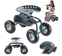 KADAX Asiento de jardín con ruedas para jardinería, carrito de jardín con práctico estante, asiento de jardín móvil, taburete de jardín con ruedas (verde - negro)