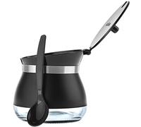 KADAX Azucarero con cuchara, recipiente de azúcar de 270 ml de vidrio recubierto de polvo, 9 x 9 cm, azucarero en 2 colores, tarro de especias con tapa para té, azúcar (negro)