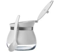 KADAX azucarero con cuchara, recipiente de azúcar de 270ml de vidrio con revestimiento en polvo, azucarero de 9x9 cm en 2 colores, bote de especias con tapa para té, azúcar (blanco)
