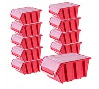KADAX Caja apilable con tapa, de plástico PP, 155 x 100 mm, rojo, 10 piezas