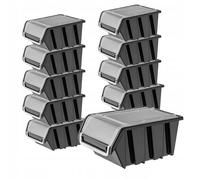 KADAX Caja apilable con tapa, de plástico PP, negro, 10 piezas, 155 x 100 mm