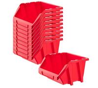 KADAX Caja apilable para taller, pequeña caja clasificadora de plástico PP, en diferentes tamaños y colores, cajas de almacenamiento para pared de herramientas (rojo, 10 unidades, 118 x 98 mm)