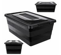 KADAX Caja de almacenamiento con tapa, caja de juguetes de plástico resistente, caja de almacenamiento con cierre de clic, contenedor de almacenamiento (negro, 40 L)