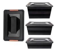 KADAX Caja de almacenamiento con tapa, caja de juguetes de plástico resistente, caja de almacenamiento con cierre de clic (negro, juego de 3)