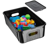 KADAX Caja de almacenamiento rectangular con tapa, contenedor de almacenamiento, contenedor apilable, caja de plástico, caja de polipropileno, caja de almacenamiento que ahorra espacio (5 L, Negro)