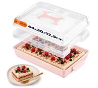 KADAX Caja de plástico para tartas con tapa, 44 x 30 x 12,5 cm, caja de transporte con asa, molde para tartas de hojalata, magdalenas, rectangular, caja de alimentos (rosa)