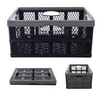 KADAX Caja plegable de plástico, 47 x 34 x 21,5 cm, caja plegable con asas, cesta plegable, cesta de almacenamiento para estudio (negro-gris)
