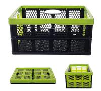 KADAX Caja plegable de plástico, 47 x 34 x 21,5 cm, caja plegable con asas, cesta plegable, cesta de almacenamiento para estudio (negro y verde)