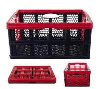 KADAX Caja plegable de plástico, 47 x 34 x 21,5 cm, caja plegable con asas, cesta plegable, cesta de almacenamiento para estudio (negro-rojo)