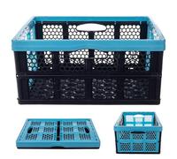 KADAX Caja plegable de plástico con asas, 47 x 34 x 21,5 cm, cesta para estudio (negro/azul)