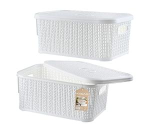 KADAX Cesta de almacenamiento con tapa, 6L, caja de almacenamiento de plástico, cesta de almacenamiento rectangular, para baño, cocina, habitación de los niños, contenedor de almacenamiento, cesta