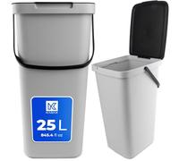 KADAX Cubo de basura con tapa y asa, cubo de basura de plástico, papelera para separación de residuos, Recolector de basura rectangular con tapa abatible (Gris, 25L)