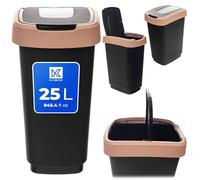 KADAX Cubo de basura de 25 l, cubo de basura con tapa basculante, cubo de plástico con tapa, sistema de separación de basura para cocina y oficina (marrón)