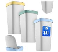 KADAX Cubo de basura de 25 L, juego de 3 unidades, con tapa basculante, cubo de basura para separación de basura, cesta de plástico (gris/verde, amarillo, azul)