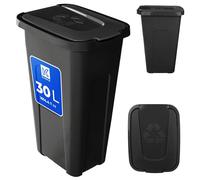KADAX Cubo para reciclaje de residuos, 30 l, robusto, con tapa hermética abatible, para sistema de separación de residuos, de plástico (1, tapa negra)
