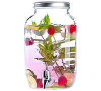 KADAX Dispensador de bebidas de cristal, 4L, dispensador de agua con grifo y tapa, dispensador de zumo, dispensador de limonada, jarra de cristal, botella de grifo, dispensador de bebidas frías