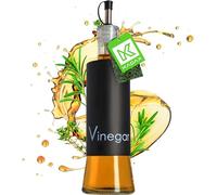 KADAX Dispensador de condimentos líquidos, botella de cristal con elementos de acero, dispensador de cristal para aceite, vinagre, vinagrette, depósito de aceite (vinagrette, negro)