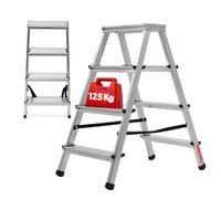 KADAX Escalera de Doble Cara de Aluminio con 4 Peldaños Antideslizantes, Capacidad de Carga de 125 kg, Plataforma de Trabajo y Diseño Plegable (81 x 43 cm)