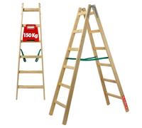 KADAX Escalera de Madera de Pino Imreganda con 6 Peldaños, Diseño Plegable y Soporte de hasta 150 kg, Ideal para Uso en Interiores y Exteriores