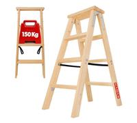 KADAX Escalera de madera plegable, 4 peldaños, con gancho de acero, escalera de pie para el hogar y el jardín