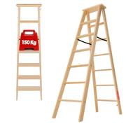 KADAX Escalera de madera plegable, 7 peldaños, con gancho de acero, para el hogar y trabajos de pintura