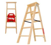 KADAX Escalera de madera plegable de 5 peldaños con gancho de acero, escalera de caballete para pintura, escalera doméstica