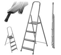 KADAX Escalera plegable de acero de 4 peldaños, con pies antideslizantes y estante, Escalera de un solo lado para el hogar y el jardín
