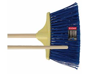 KADAX Escoba para barrer calles y aceras, escoba de jardín con mango de madera, cepillo de nailon industrial para aceras, color azul índigo