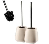 KADAX Escobilla de Baño con Base de Cerámica, Mango Largo de Acero y Cerdas Duraderas para una Limpieza Profunda de Inodoros (Set de 2, Beige)