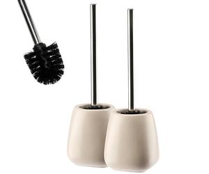 KADAX Escobilla de Baño con Base de Cerámica, Mango Largo de Acero y Cerdas Duraderas para una Limpieza Profunda de Inodoros (Set de 2, Beige)