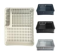 KADAX Escurreplatos de cocina rectangular con soporte para cubiertos, secador de platos con bandeja de goteo, escurreplatos para cocina, escurreplatos (blanco)