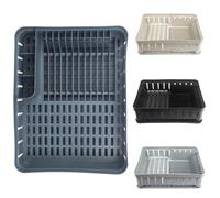 KADAX Escurreplatos rectangular con soporte para cubiertos, secador de platos con bandeja de goteo, escurreplatos para cocina, escurreplatos (gris oscuro)