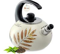 KADAX Hervidor de Agua 2.2L, Tetera de Acero Esmaltado con Silbato para Cocina de Gas y Inducción, Ideal para Té, Café y Bebidas Calientes (Hojas)