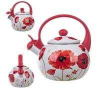 KADAX Hervidor de Agua 2.2L, Tetera de Acero Esmaltado con Silbato para Cocina de Gas y Inducción, Ideal para Té, Café y Bebidas Calientes (Flores rojas)