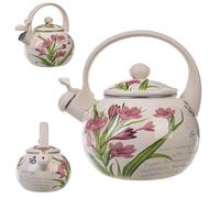 KADAX Hervidor de Agua 2.2L, Tetera de Acero Esmaltado con Silbato para Cocina de Gas y Inducción, Ideal para Té, Café y Bebidas Calientes (Flores rosas)