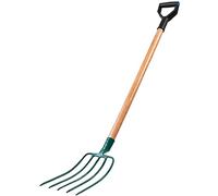 KADAX Horquilla de acero, horquilla de mango largo de madera, tenedor de jardín, tenedor de pala, tenedor de excavación, horquilla de alambre, tenedor de jardín, tenedor de estiércol (5 dientes)