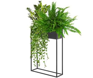 KADAX Jardinera ancha de barra de acero negro, soporte para flores para interior y exterior, parterre, maceta, macetero, soporte para flores (altura: 90 cm)