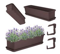 KADAX Jardinera de 60 cm con base y soporte, color marrón - Jardinera de plástico para interior y exterior, maceta para balcón