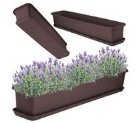 KADAX Jardinera de 80 cm marrón con platillo - Jardinera de balcón de plástico para interior y exterior Maceta para balcón, terraza, alféizar de ventana