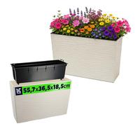 KADAX Jardinera de plástico, 18,5 x 55,7 cm, 5 colores, maceta con cintas de riego, jardinera para balcón con inserto, jardinera para exteriores, cubo de flores (rectangular, patrón de grietas, crema)