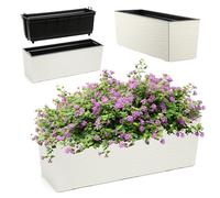 KADAX Jardinera de plástico, 18,5 x 56 cm, jardinera con inserto, resistente a la intemperie, jardinera rectangular para exteriores (patrón de grietas, crema)