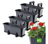 KADAX Jardineras Elegantes con Platos y Soportes para Barandillas de Balcón, Macetas Rectangulares de Plástico, Maceteros Colgantes (4: Grafito, 40 cm)