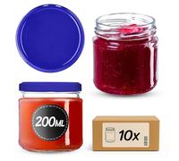 KADAX Juego de 10 de 200 ml con tapa de rosca Ø 66 mm tarros de postre de paredes gruesas, herméticos, aptos para lavavajillas, ideales para mermeladas y conservas