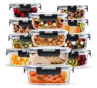 KADAX | Juego de 12 recipientes de vidrio con tapa | Set de recipientes para almacenamiento de 320–1040 ml | Loncheras y recipientes para preparar comidas, herméticos y a prueba de fugas