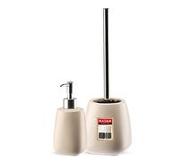 KADAX Juego de 2 Piezas de Cerámica para Baño - Dispensador de Jabón, Taza, Jabonera y Escobilla de Inodoro (Cepillo y Dispensador Beige)