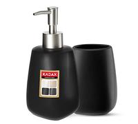 KADAX Juego de 2 Piezas de Cerámica para Baño - Dispensador de Jabón, Vaso, Jabonera y Escobilla de Inodoro (Taza y Dispensador Negro)